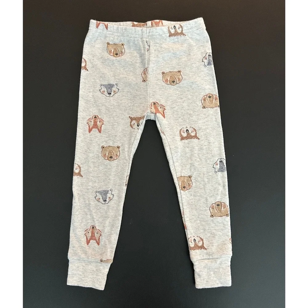 Carters Toddler 2T Pajama Pants Gray Forest Animal Fox Bear Leggings (1309)